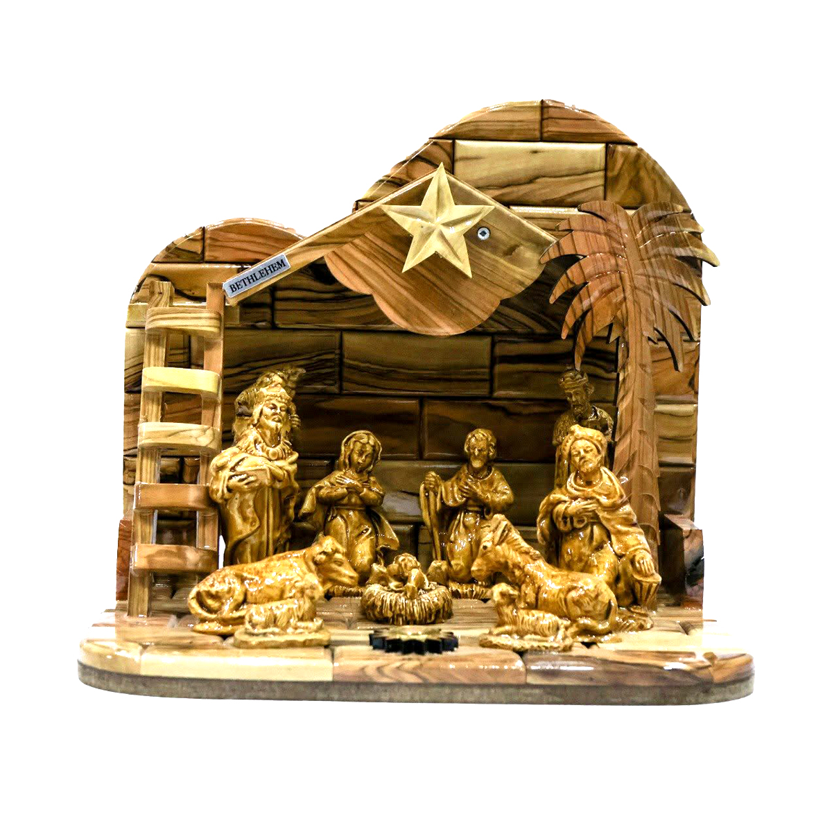 "OWO 031" Olive Wood Grotto with Nativity Set