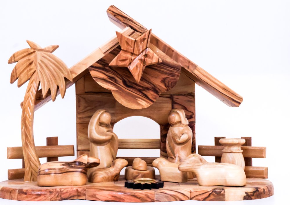 "OWO 030" Olive Wood Grotto with Nativity Set