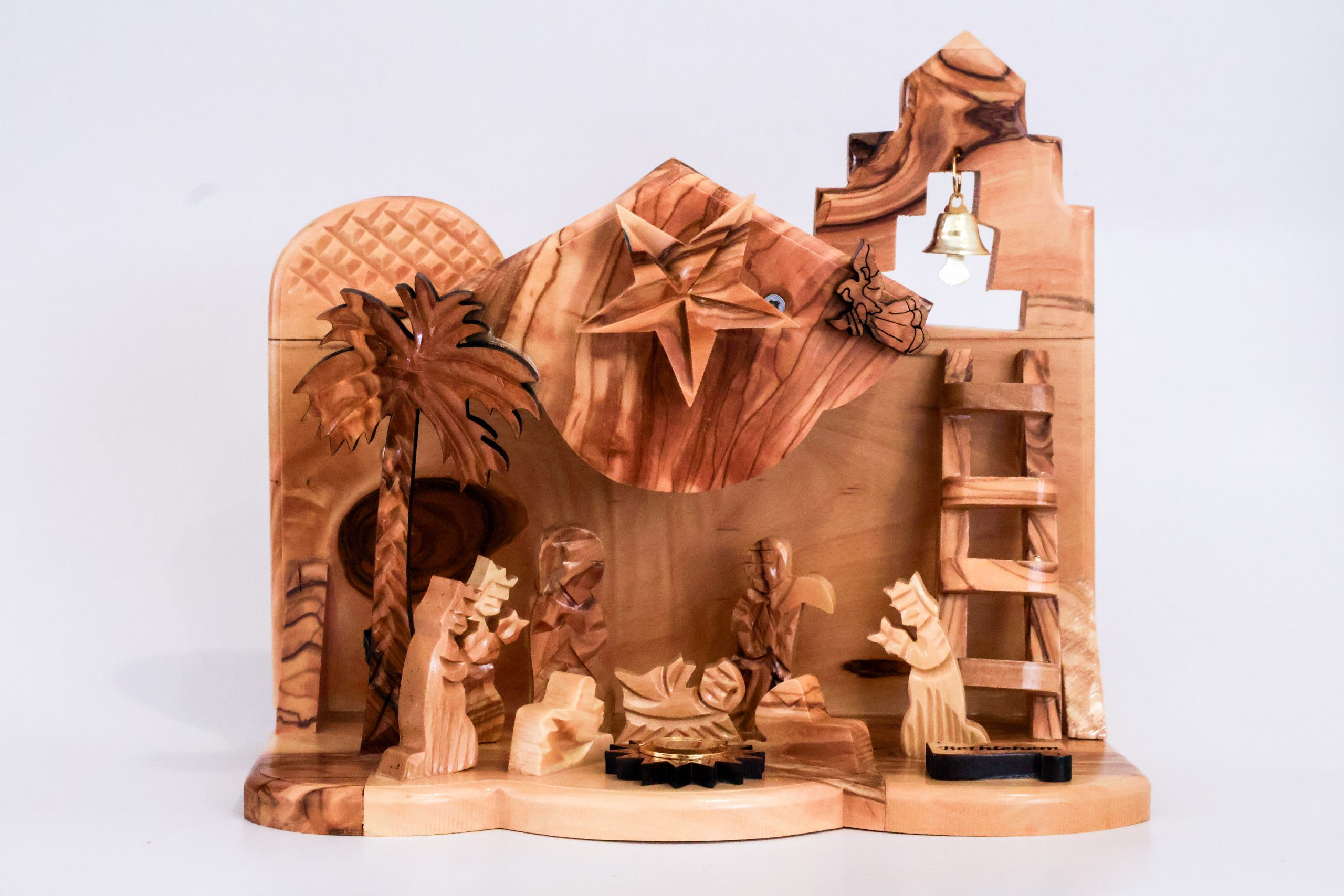 "OWO 030" Olive Wood Grotto with Nativity Set
