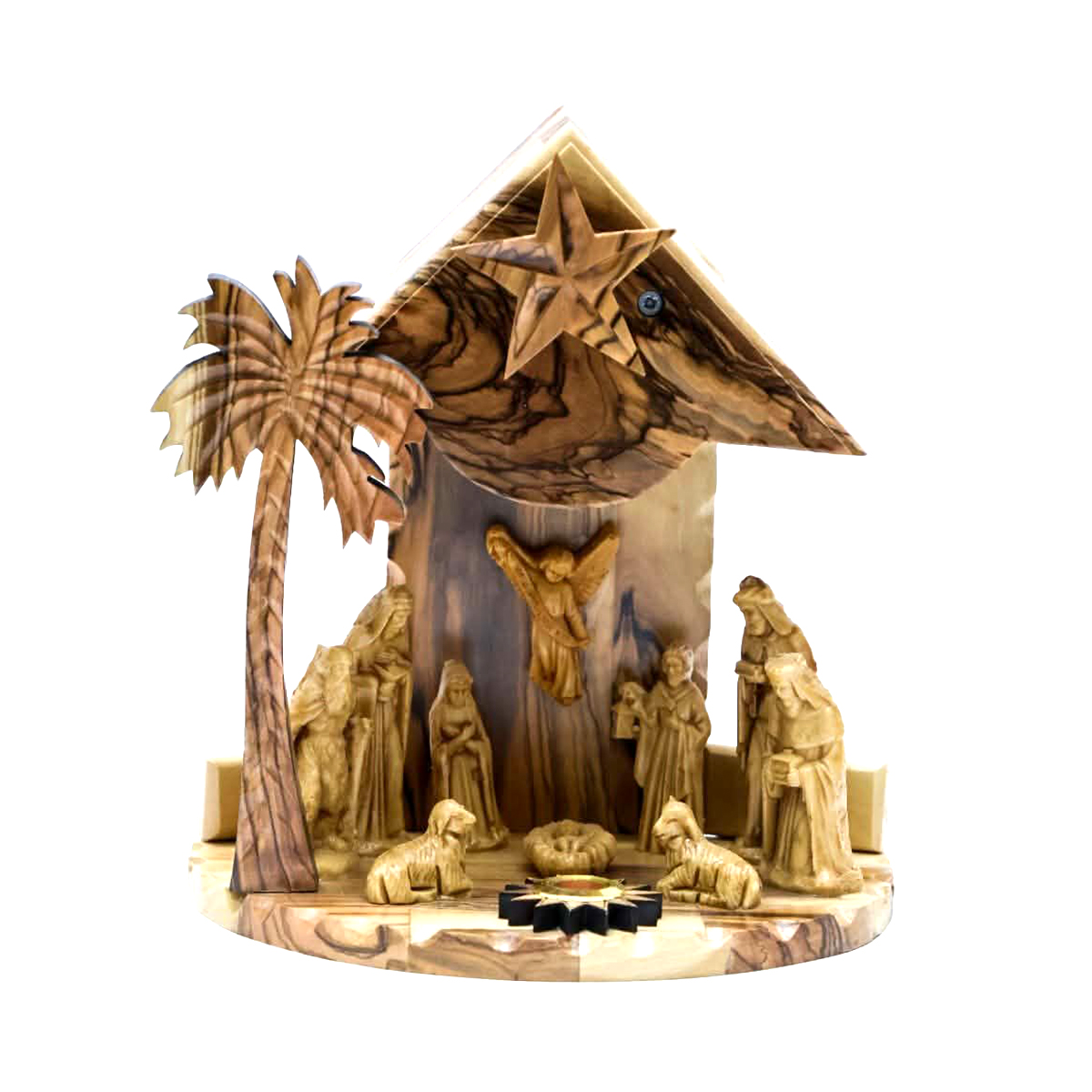 "OWO 032" Olive Wood Grotto with Nativity Set